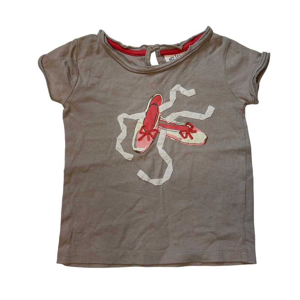 Mini Boden Ballerina Ballet Slipper Applique Tee Top - Size 1.5-2Y